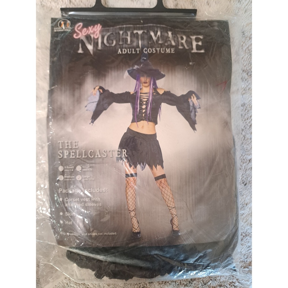 Seasonal Visions The Spellcaster Witch Black Adult Costume size Large 12-14 NEW